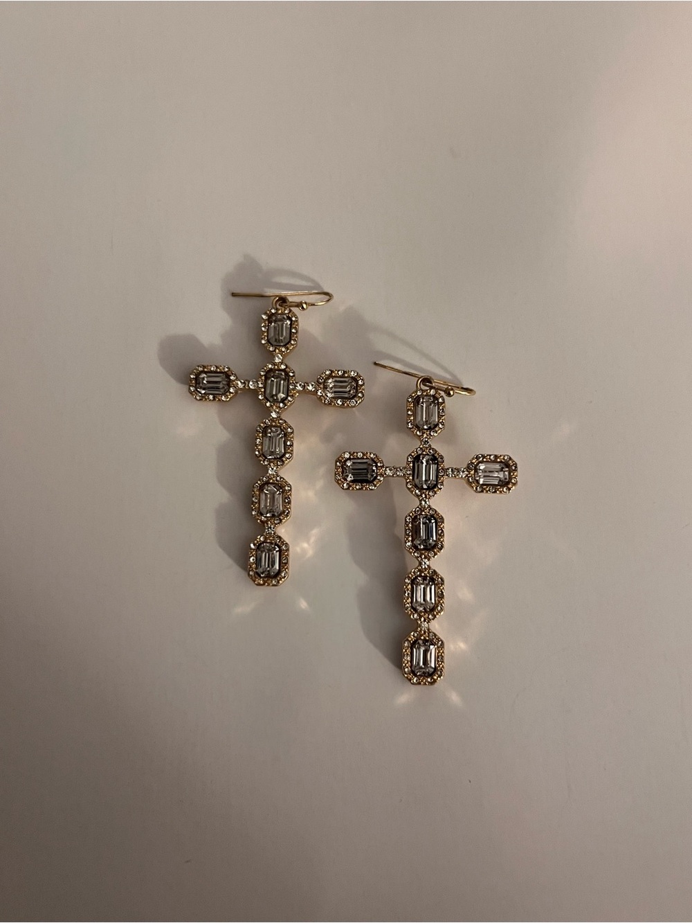 Aldo Gold-tone Cross Drop Earrings with Clear Stones